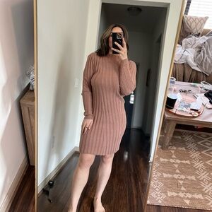 Long sleeve brown turtle neck dress with a spanks like dress underneath